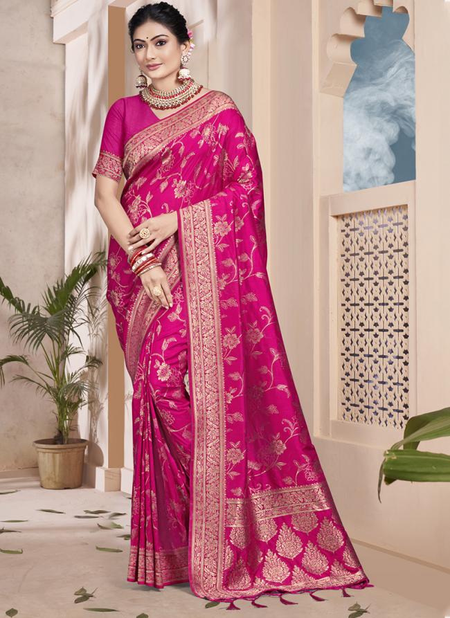 Silk Hot Pink Wedding Wear Zari Work Saree